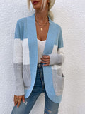 Corashoes Colorblock Curved Cardigan With Pockets