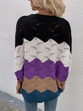 Corashoes Hollow Bat Sleeve Colorblock Sweaters