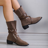 Corashoes Pointed Toe Suede Around Lace-Up Embrellished Mid-Calf Boots